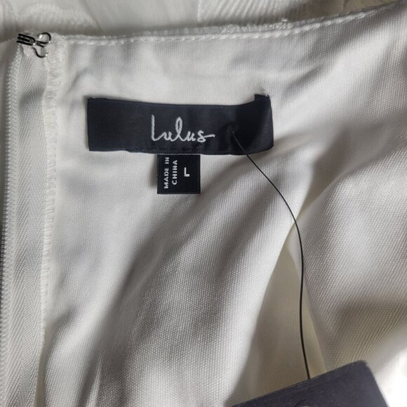 Lulus White Sweetest Behavior White Embroidered Puff Sleeve Midi Dress Size L - Picture 6 of 7